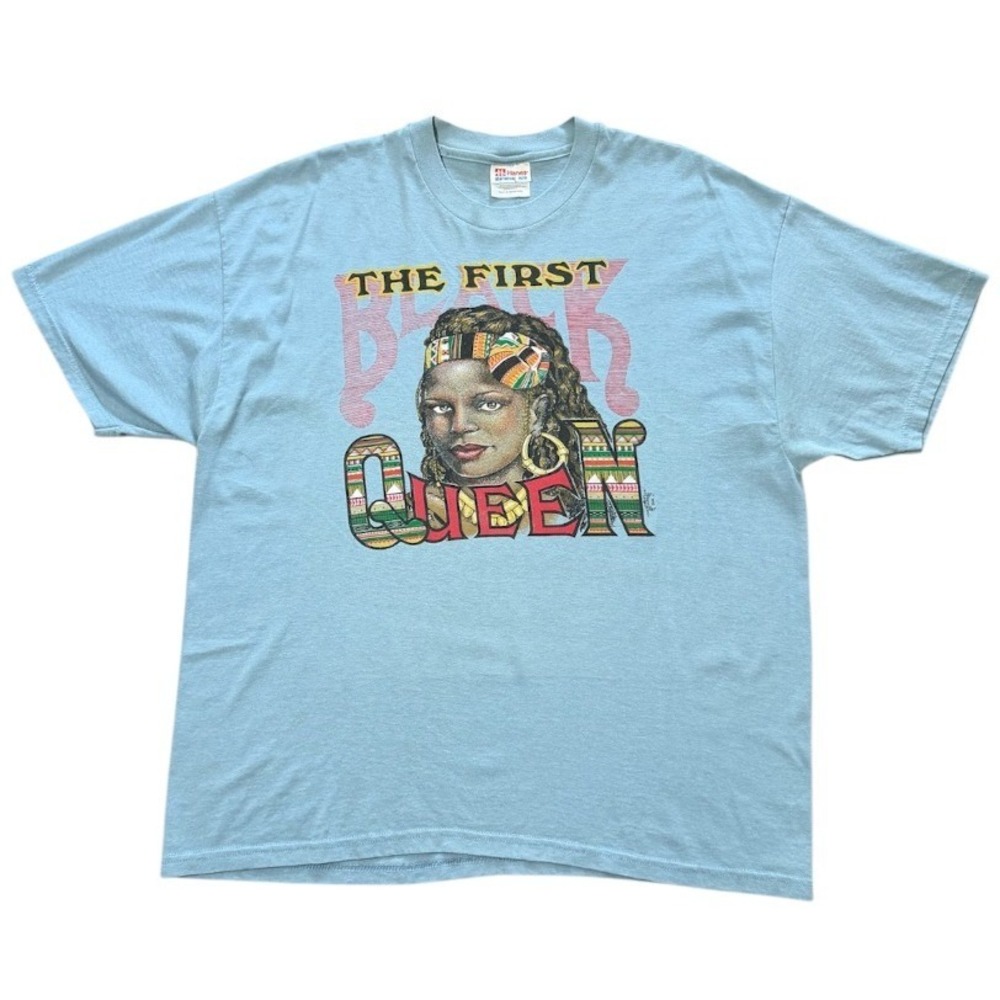 Vintage 90s The First Black Queen Kente Cloth Ghana Cultural Art Graphic T-shirt